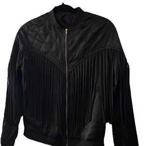 Anthropologie Endless Rose quilted Black Fringe Women's Biker Bomber Jacket